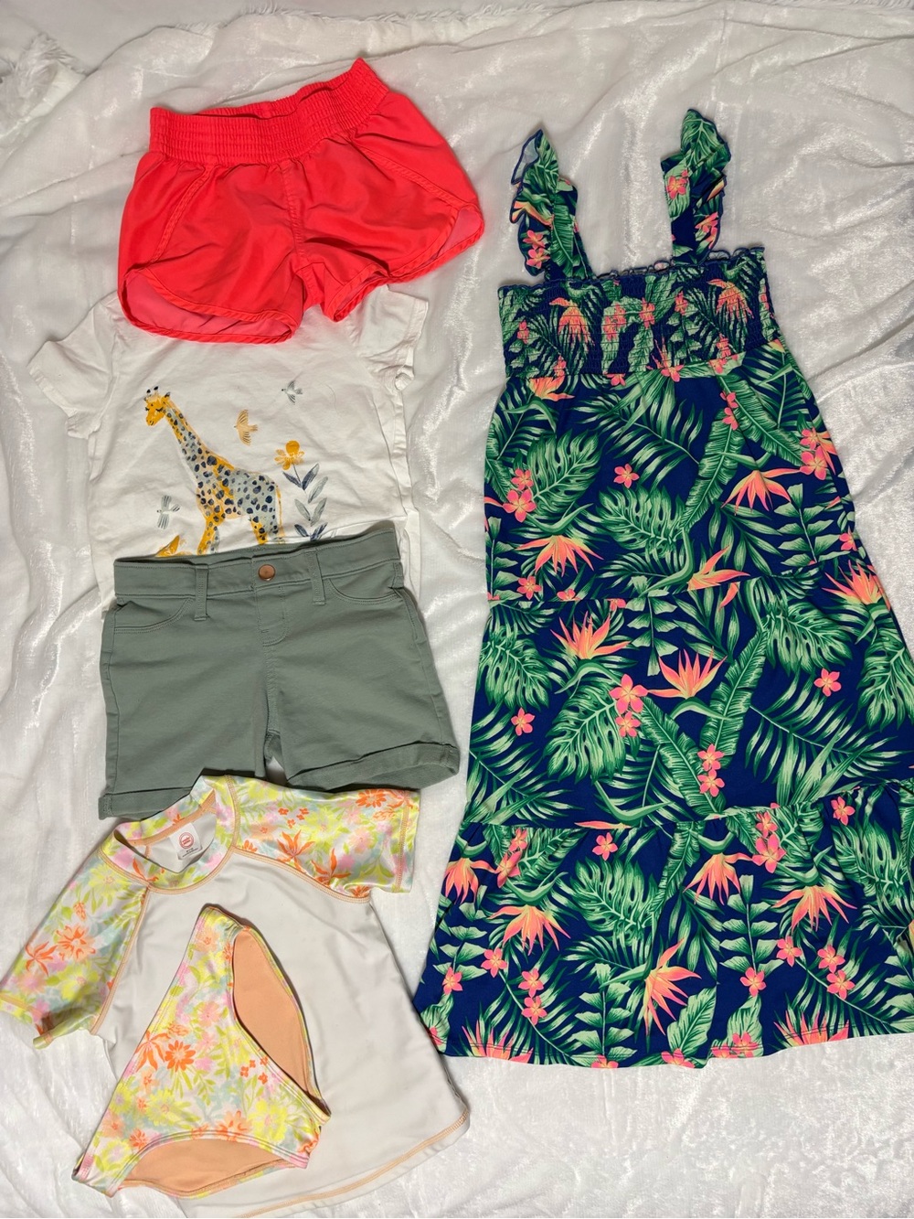 Girl’s | 5 Pc. Bundle | maxi dress, 2Pc. swimsuit, 2 shorts and 1 tee